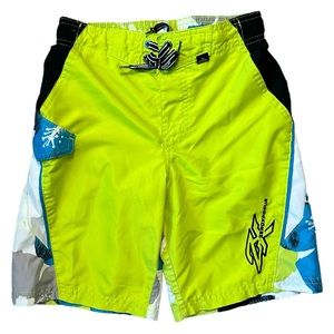 ZeroXposur Boy’s Neon Yellow Floral Print Swim Trunks